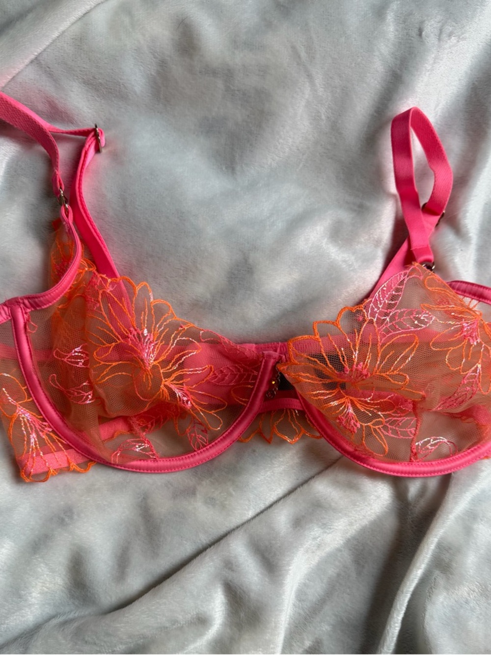 Honey Birdette Hot Pink & Orange Floral Embroidered Underwire Bra